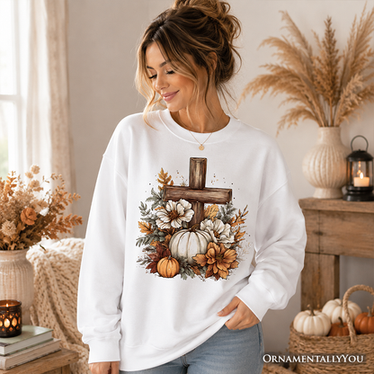 Christian Floral Pumpkin Cross Sweatshirt | Boho Religious Fall | Choose Color