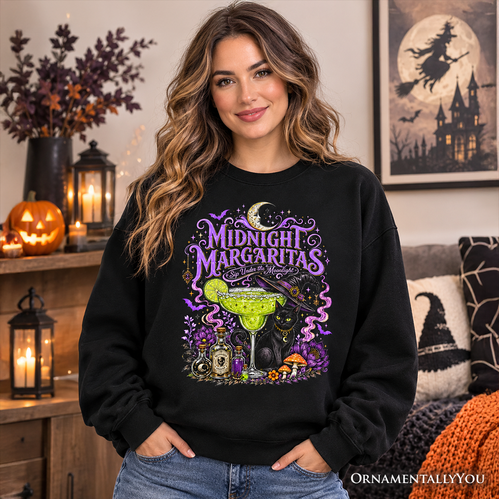 Midnight Margaritas Black Cat | Halloween Sweatshirt | Choose Color