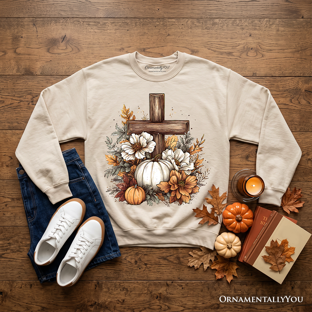 Christian Floral Pumpkin Cross Sweatshirt | Boho Religious Fall | Choose Color