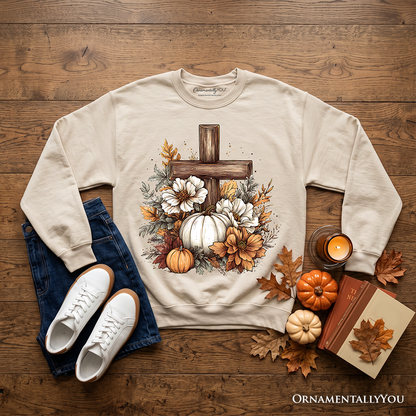 Christian Floral Pumpkin Cross Sweatshirt | Boho Religious Fall | Choose Color