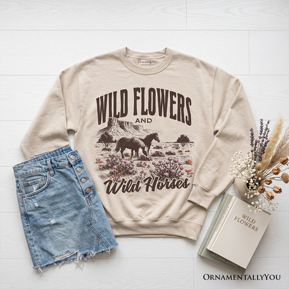 Wild Flowers & Wild Horses Sweatshirt | Retro Western Fall | Choose Color