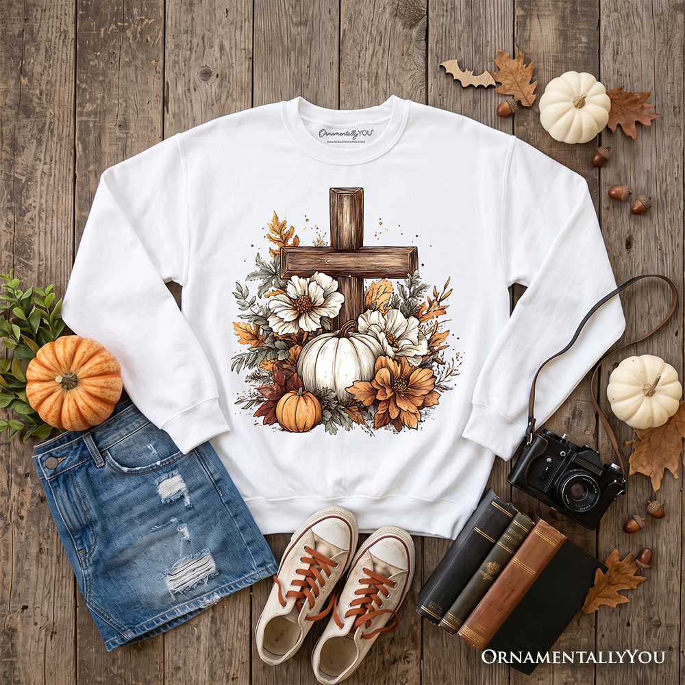 Christian Floral Pumpkin Cross Sweatshirt | Boho Religious Fall | Choose Color