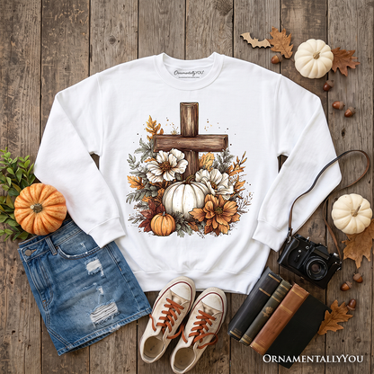 Christian Floral Pumpkin Cross Sweatshirt | Boho Religious Fall | Choose Color