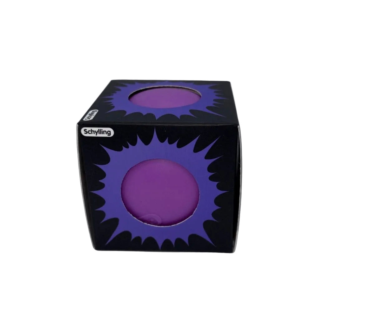 Black box with purple circular object on a white background