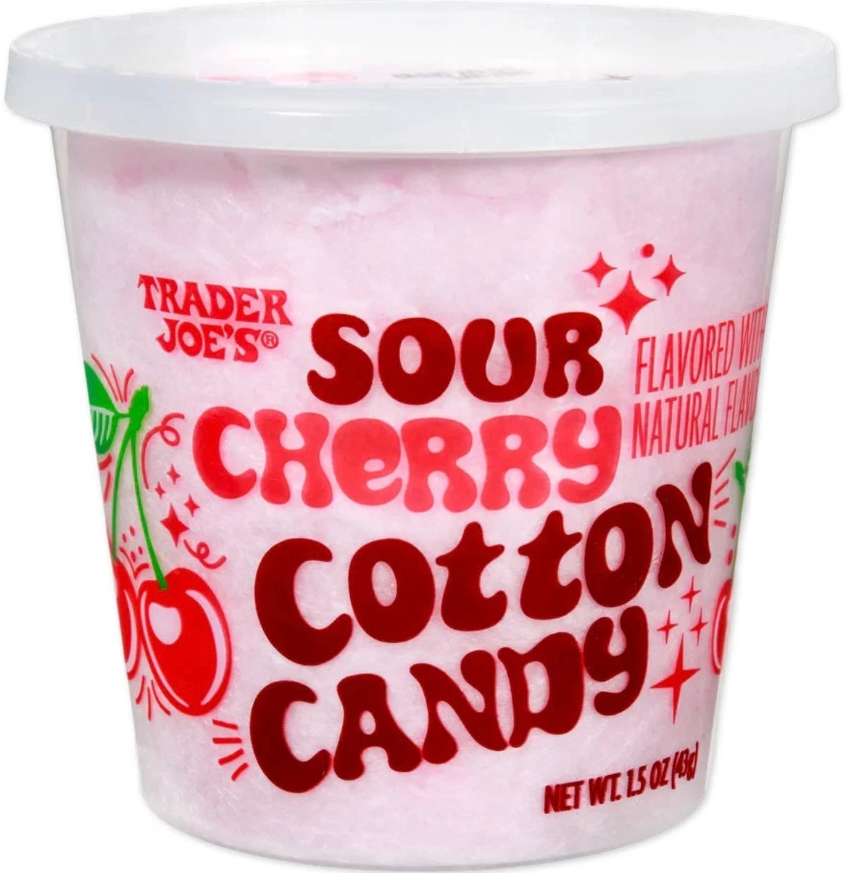 Trader Joe's Sour Cherry Cotton Candy Tub – 1.5 oz (4 Pack)