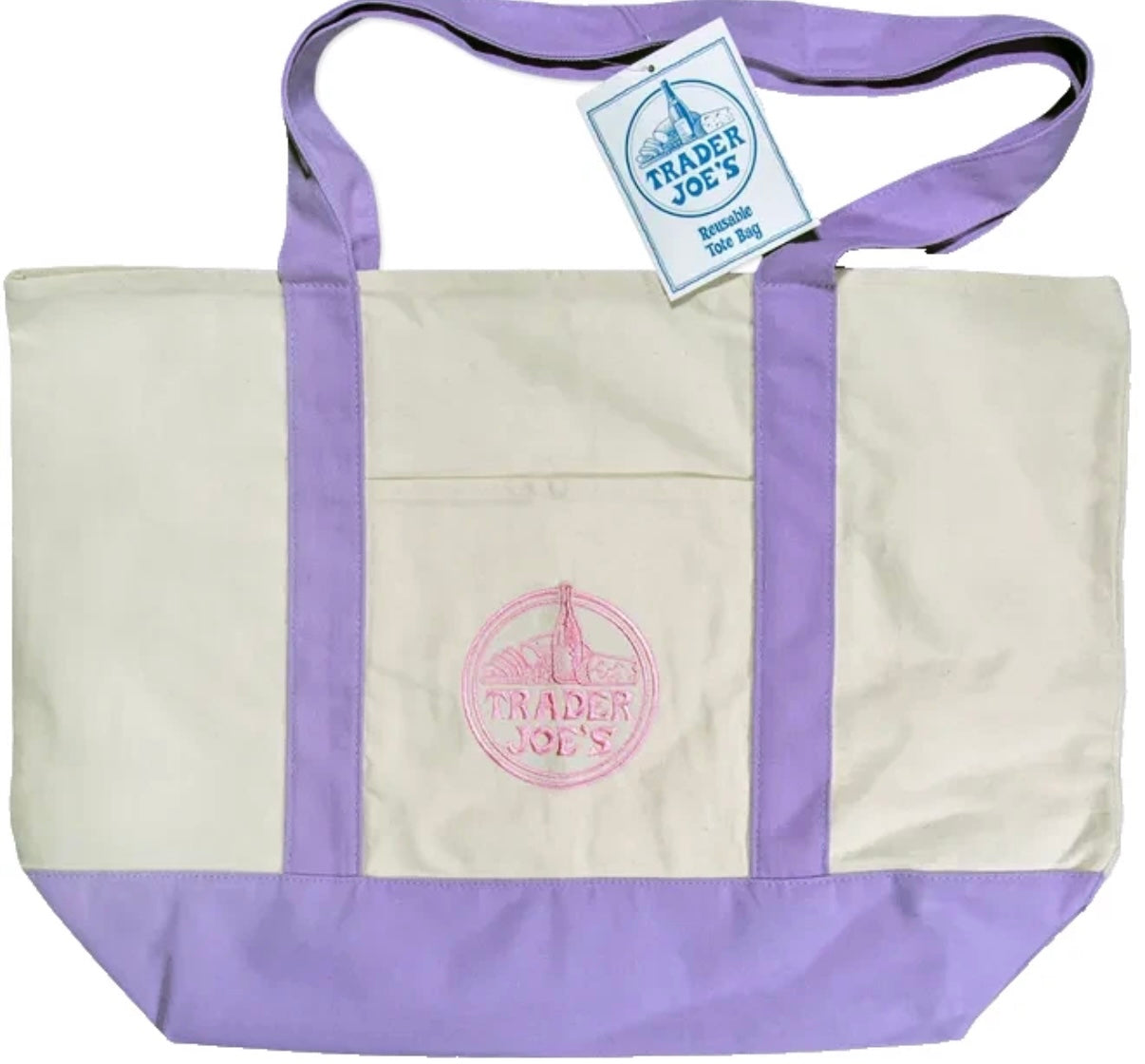 Trader Joe's 2026 Large Canvas Purple Pastel Tote Bag