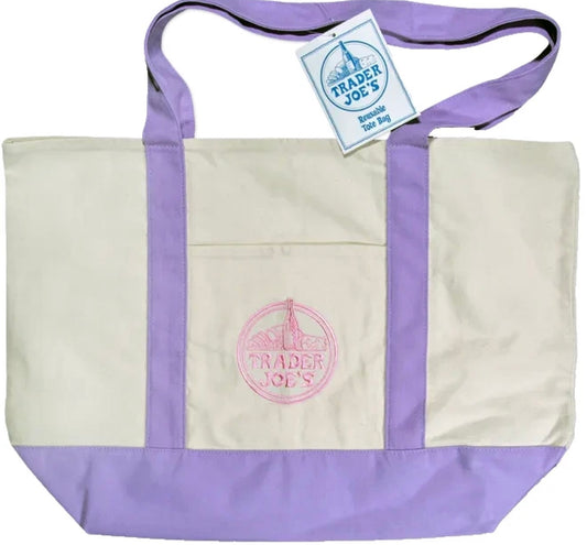 Trader Joe's 2026 Large Canvas Purple Pastel Tote Bag