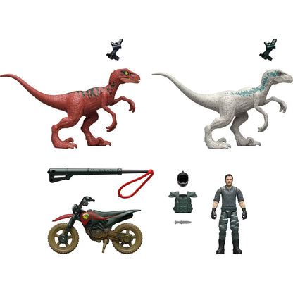 Jurassic World Reimagined Velociraptor & Moto Pursuit Pack | Real Feel Action Figure 3-Pack