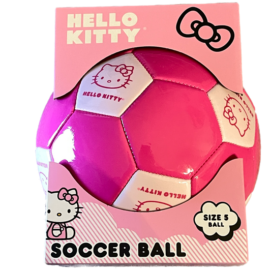 Pink soccer ball with Hello Kitty design on a pink box