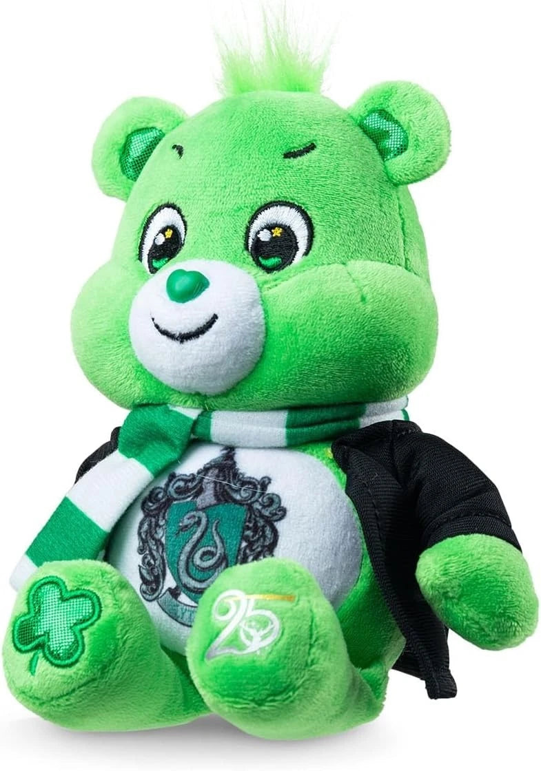Green plush bear with a Harry Potter-themed design on a white background