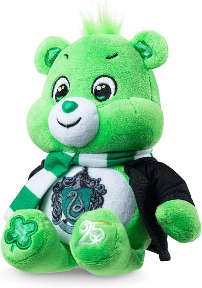 Green plush bear with a Harry Potter-themed design on a white background