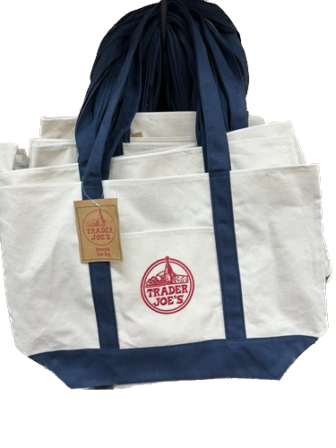 T.Js Large Embroidered Cotton Canvas Tote Bag – Navy Blue (Single)