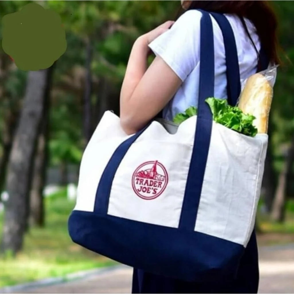T.Js Large Embroidered Cotton Canvas Tote Bag – Navy Blue (Single)