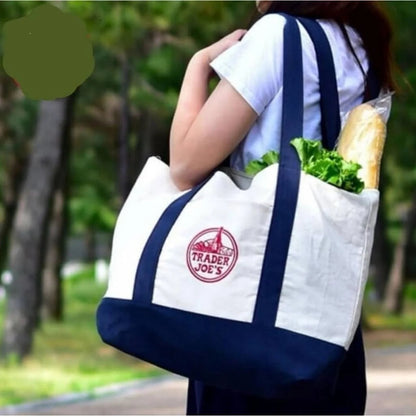 T.Js Large Embroidered Cotton Canvas Tote Bag – Navy Blue (Single)