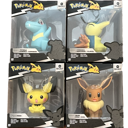 Jazwares Pokémon Select Pichu, EEVEE, Totodile Cyndaquil Vinyl Set - Series 5
