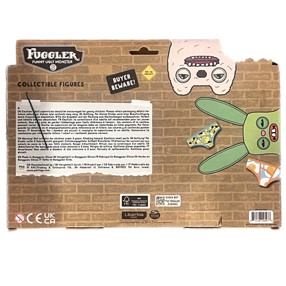 Back of a Fuggler collectible figures packaging with cartoon monster design.