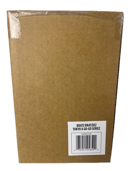 A brown cardboard box wrapped in clear plastic, featuring a white barcode label on the top right with the text 'ROZ BRAYTHEZ TOKYO 4 GO-03 SERIEZ'.