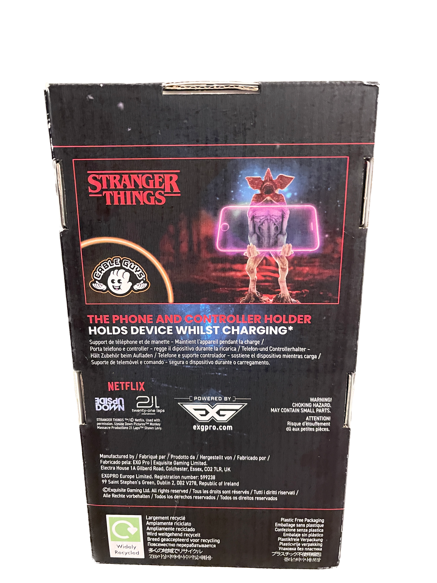 Back of a product packaging for 'Stranger Things' with text and branding.