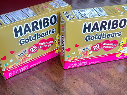 Haribo Goldbears Valentine Exchange 25 Bags Each (2 Boxes) - 50 Individually Wrapped Gummy Bears