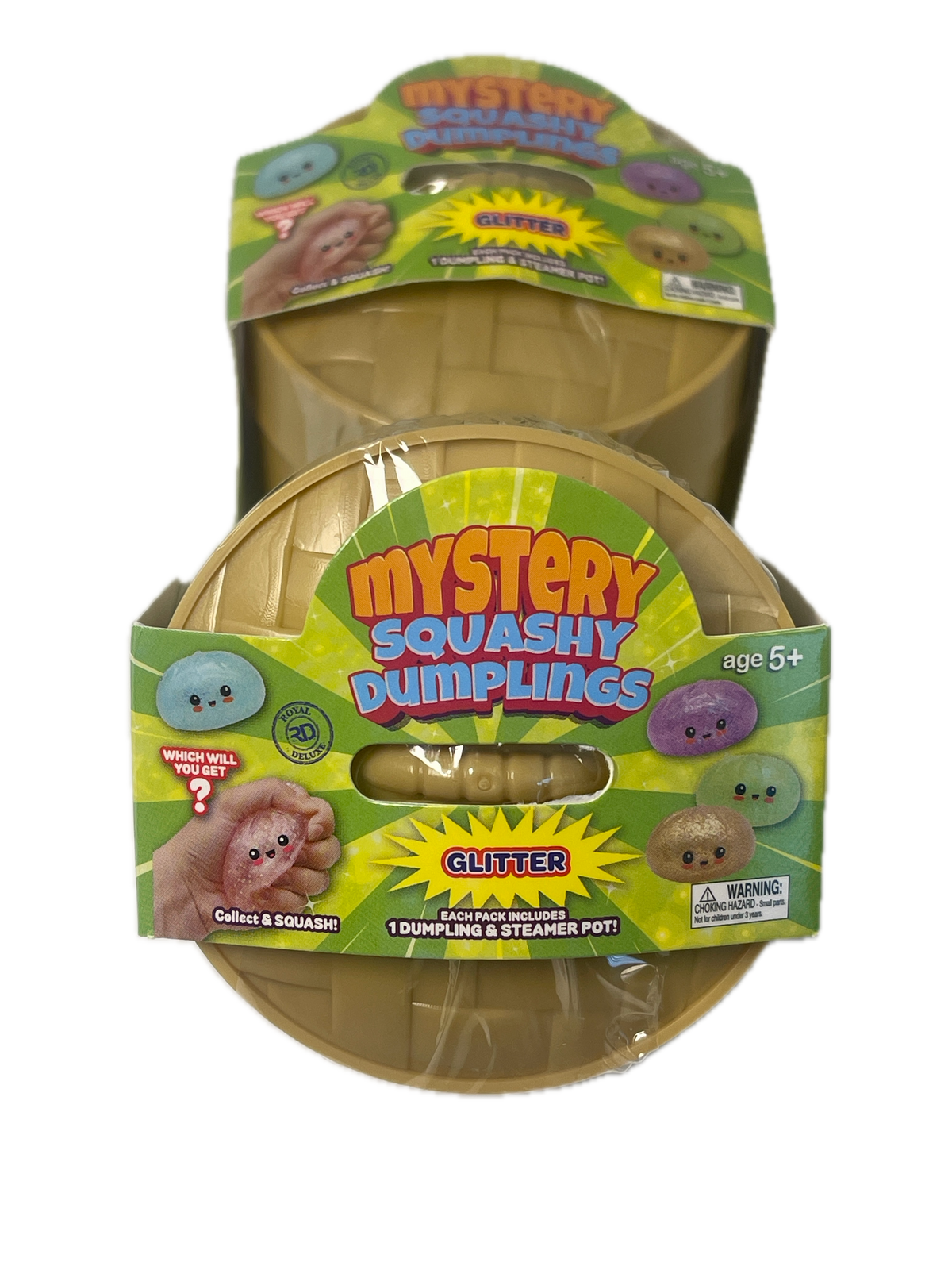 Two packages of Mystery Squashy Dumpsies toy dough in a glitter set, shown on a plain white background.