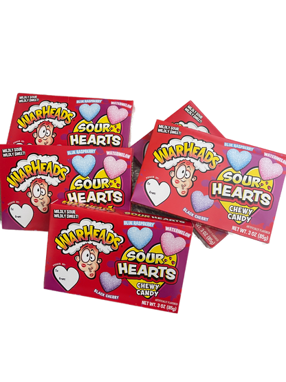 WARHEADS Sour Hearts Chewy Blue Raspberry + Watermelon | Valentines Day Candy 12 Pack