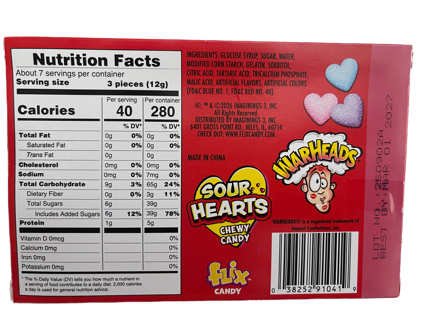 WARHEADS Sour Hearts Chewy Blue Raspberry + Watermelon | Valentines Day Candy 12 Pack