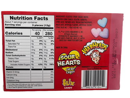 WARHEADS Sour Hearts Chewy Blue Raspberry + Watermelon | Valentines Day Candy 12 Pack