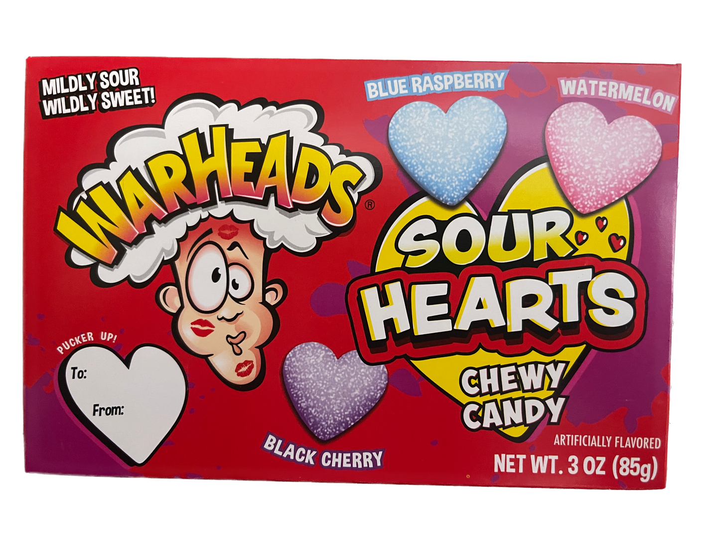 WARHEADS Sour Hearts Chewy Blue Raspberry + Watermelon | Valentines Day Candy 12 Pack