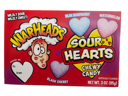 WARHEADS Sour Hearts Chewy Blue Raspberry + Watermelon | Valentines Day Candy 12 Pack