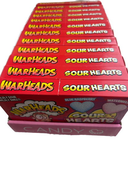 WARHEADS Sour Hearts Chewy Blue Raspberry + Watermelon | Valentines Day Candy 12 Pack