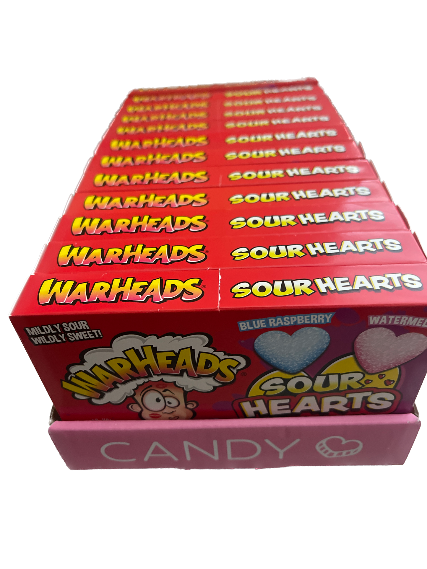 WARHEADS Sour Hearts Chewy Blue Raspberry + Watermelon | Valentines Day Candy 12 Pack