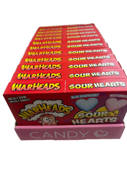 WARHEADS Sour Hearts Chewy Blue Raspberry + Watermelon | Valentines Day Candy 12 Pack