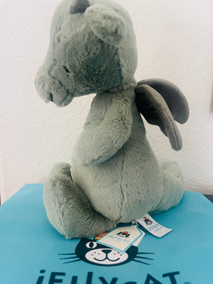 Jellycat Bashful Dragon Plush Toy with Dust Cover - Soft & Cuddly Stuffed Animal