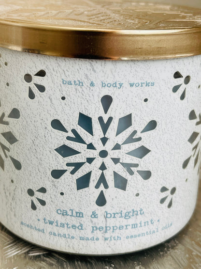 Bath & Body Works Calm & Bright Twisted Peppermint 3-Wick Candle 14.5 oz