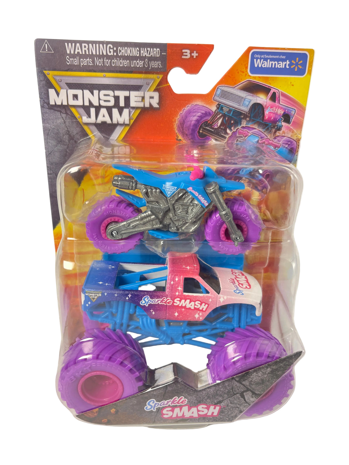 Spin Master | Monster Jam Sparkle Smash | 1:64 Scale Monster Truck & Dirt Bike 2-Pack