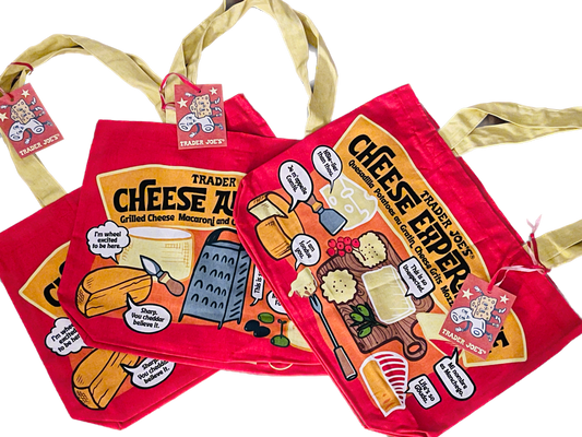 Trader Joe's Cheese Adventures Heavy Duty Cotton Tote Bag - Set of 3