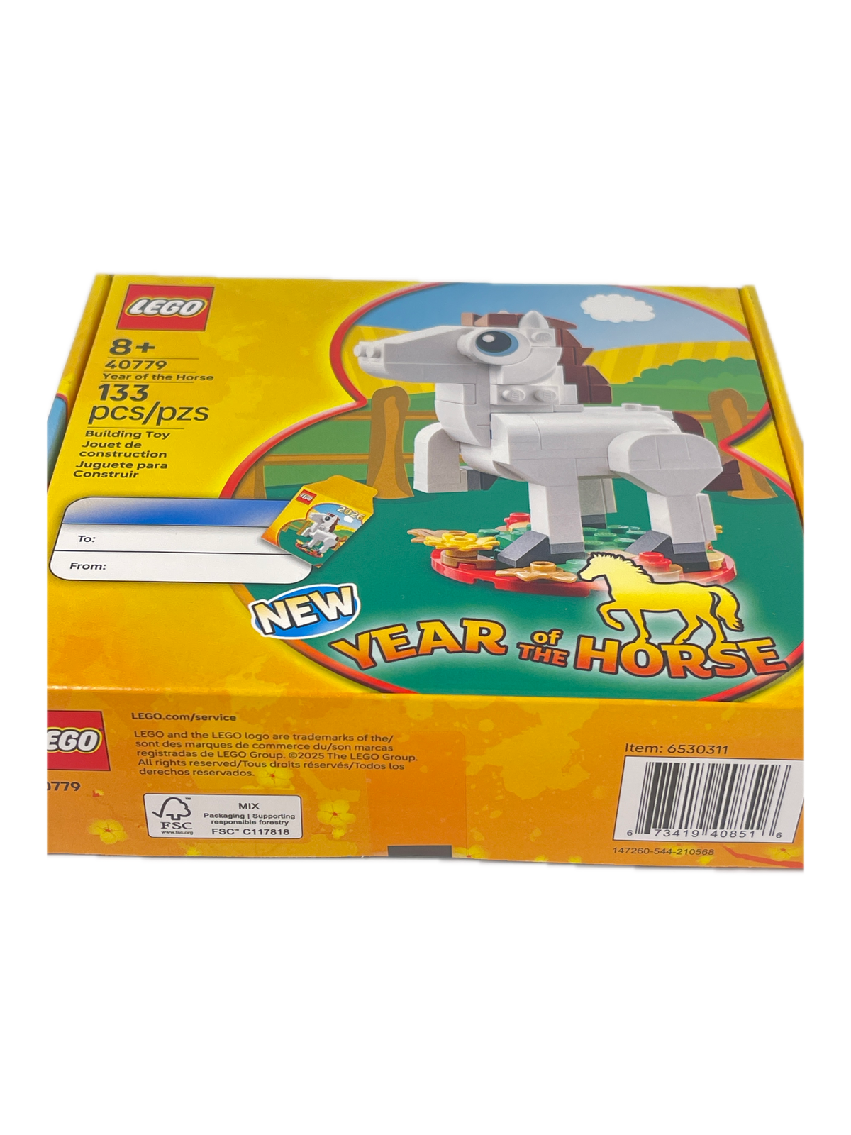 LEGO Year of the Horse box set, showing the front and side panels of the packaging on a white background.