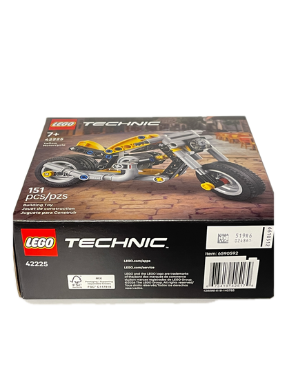 LEGO Technic 42225 Dirt Bike building set box, showing a 151-piece model kit with a black, gray, and yellow bike design on a white background.