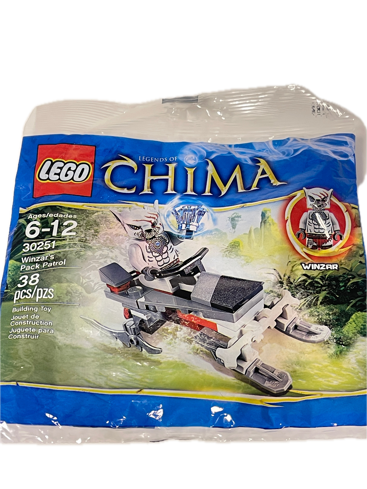 LEGO Technic Chima Vlinzir 30251 Bionic Armor kit in its original plastic packaging, featuring a blue and green box design with the LEGO logo and an illustration of the assembled toy vehicle.
