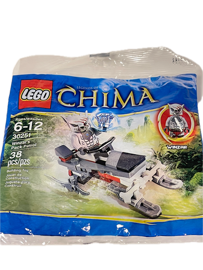 LEGO Technic Chima Vlinzir 30251 Bionic Armor kit in its original plastic packaging, featuring a blue and green box design with the LEGO logo and an illustration of the assembled toy vehicle.