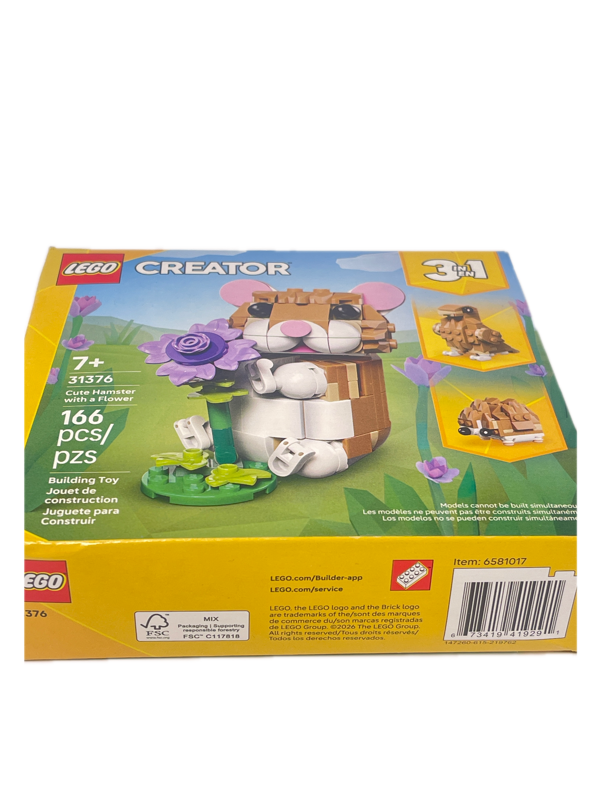 LEGO | Creator | Cute Hamster with a Flower | 166 Pieces | 31376