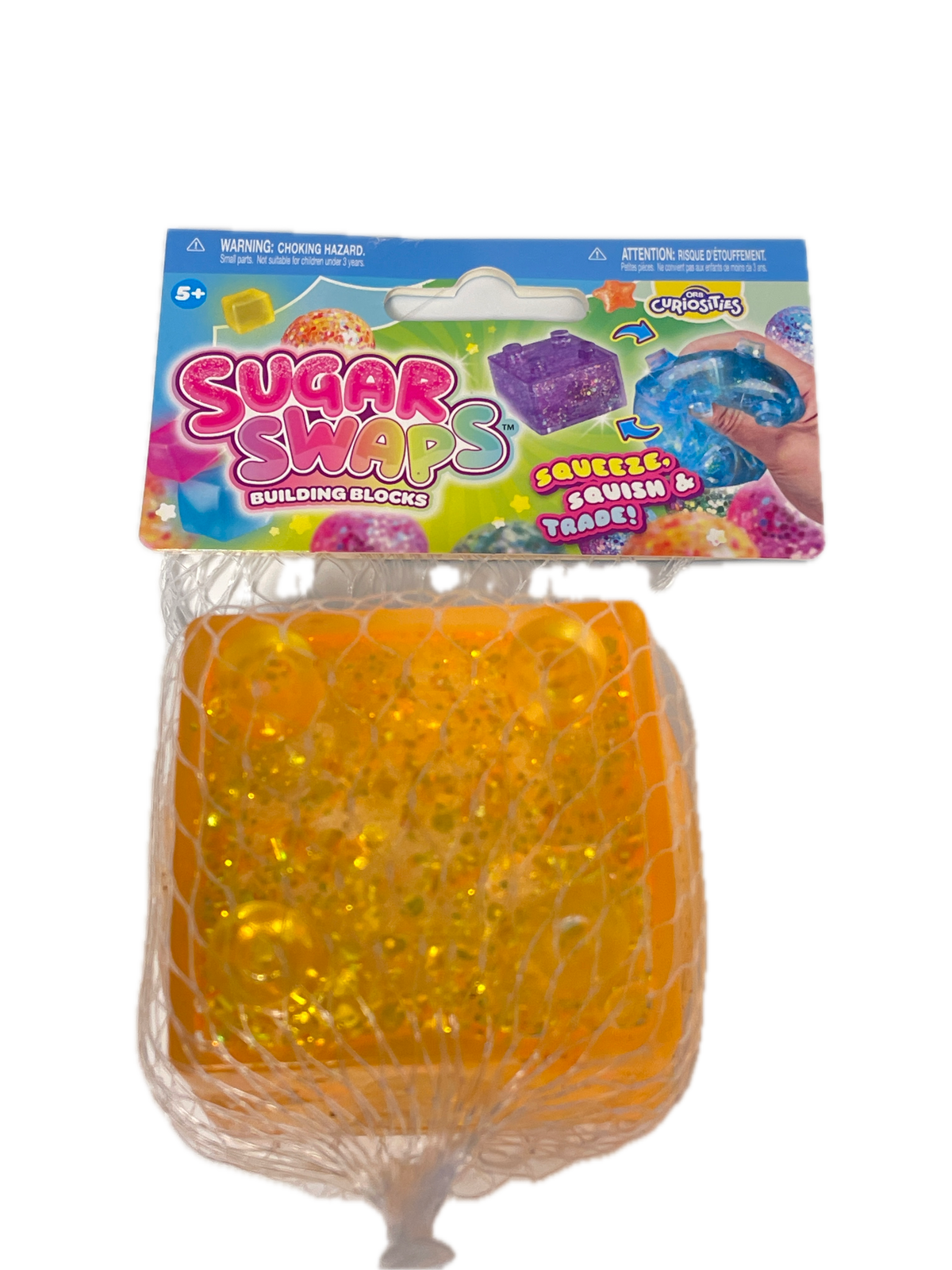 A package of Sugar Swabs Swirling Gels shown next to a single orange gel swab sealed in a clear mesh bag, on a plain white background.