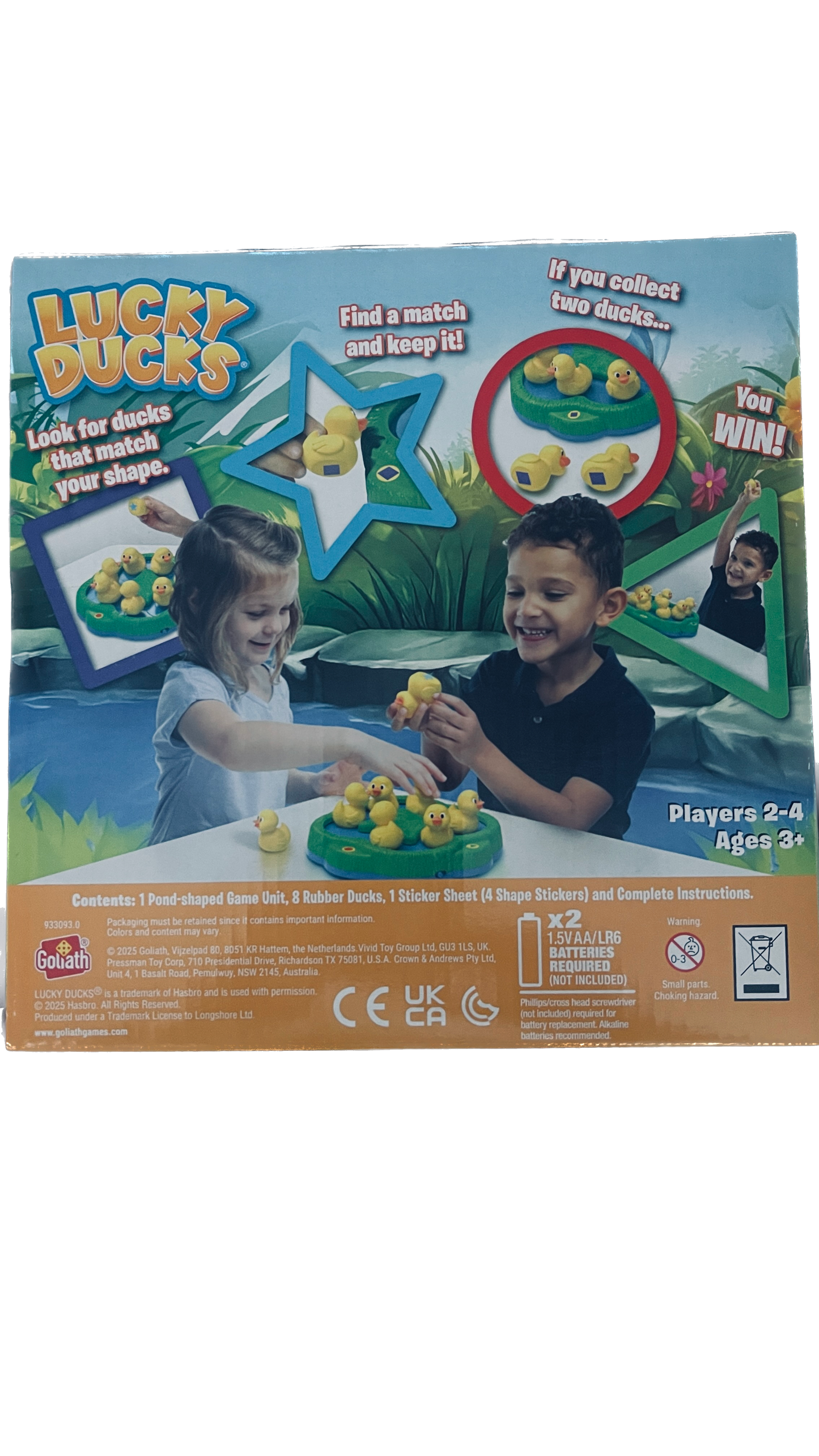 Box of Lucky Ducks game with children playing on a white background