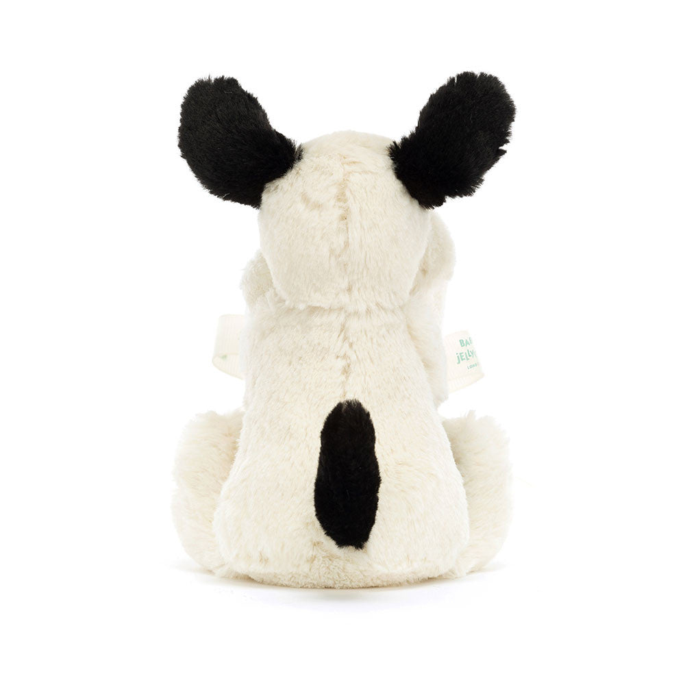 Jellycat Bashful Black & Cream Puppy Soother (Small) with Dust Cover