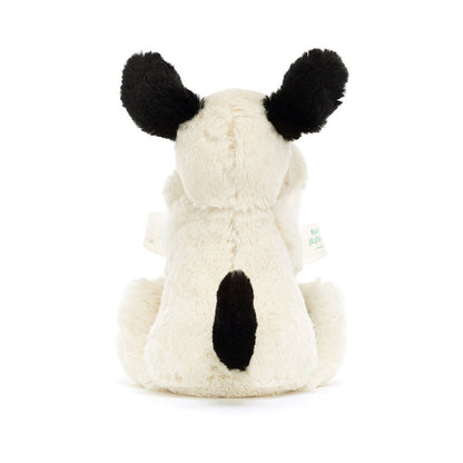 Jellycat Bashful Black & Cream Puppy Soother (Small) with Dust Cover