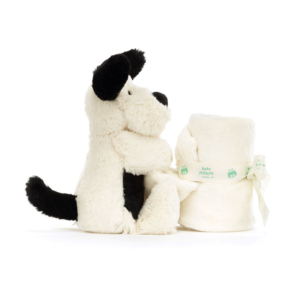 Jellycat Bashful Black & Cream Puppy Soother (Small) with Dust Cover