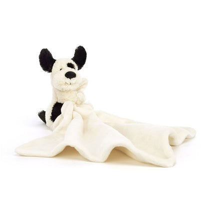 Jellycat Bashful Black & Cream Puppy Soother (Small) with Dust Cover