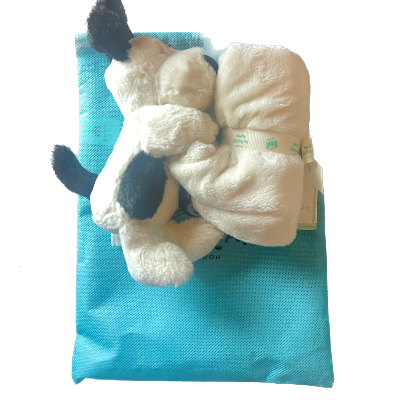 Jellycat Bashful Black & Cream Puppy Soother (Small) with Dust Cover