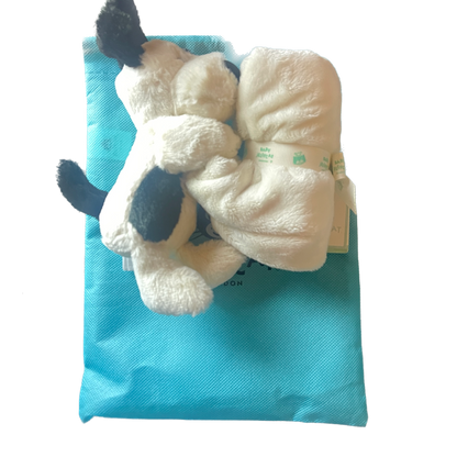 Jellycat Bashful Black & Cream Puppy Soother (Small) with Dust Cover