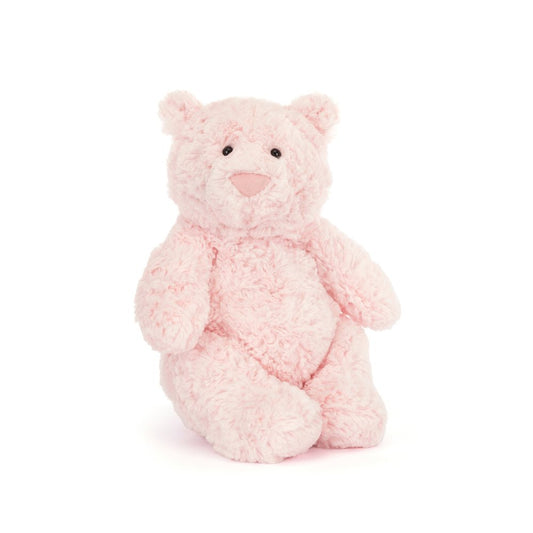 Pink teddy bear plush toy on a white background